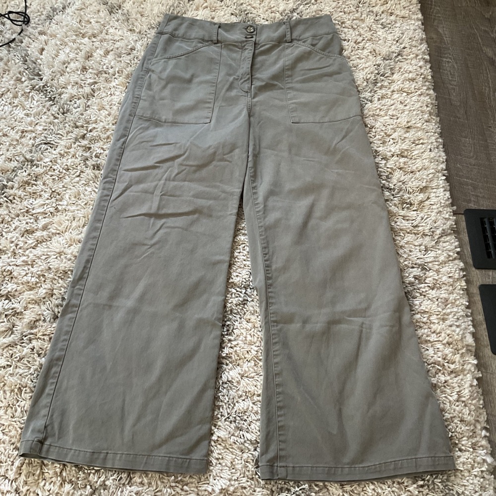 Self Contrast Wide‎ Leg Utility Pants Fatigue Green High Rise Trousers Size L